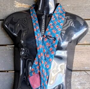 Christian Dior Silk Men's Vibrant Teal Orange Patterned Tie Vintage